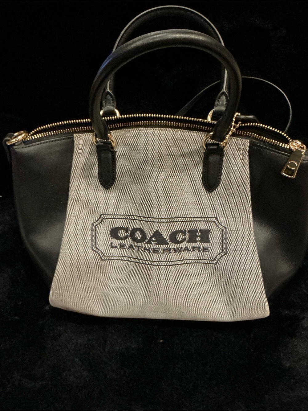 Coach Elise Satchel Two-Tone Black & Cream Leather-Trim